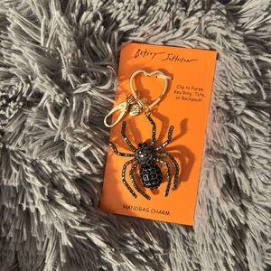 Betsey Johnson Halloween Jeweled Spider Bag Charm/ Keychain Gold Clip